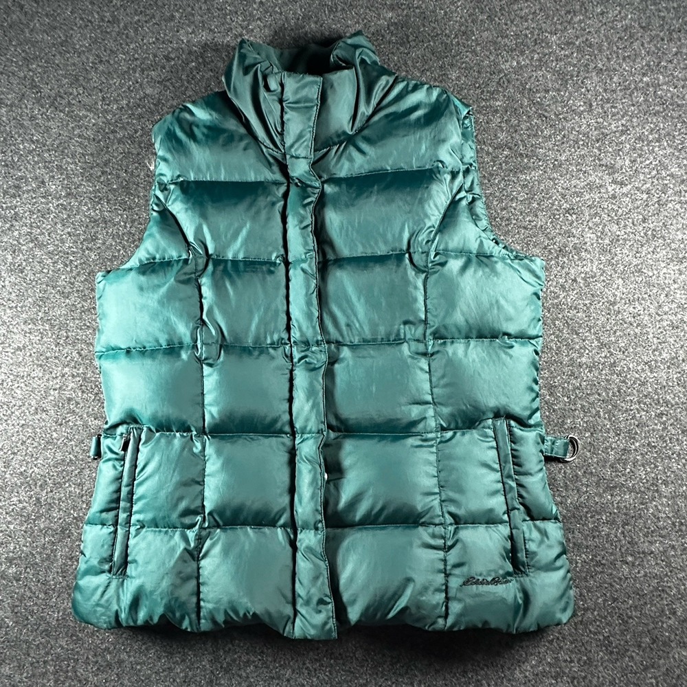 Eddie Bauer Mens Premium Goose Down Puffer Vest Teal Green Quilted Size L